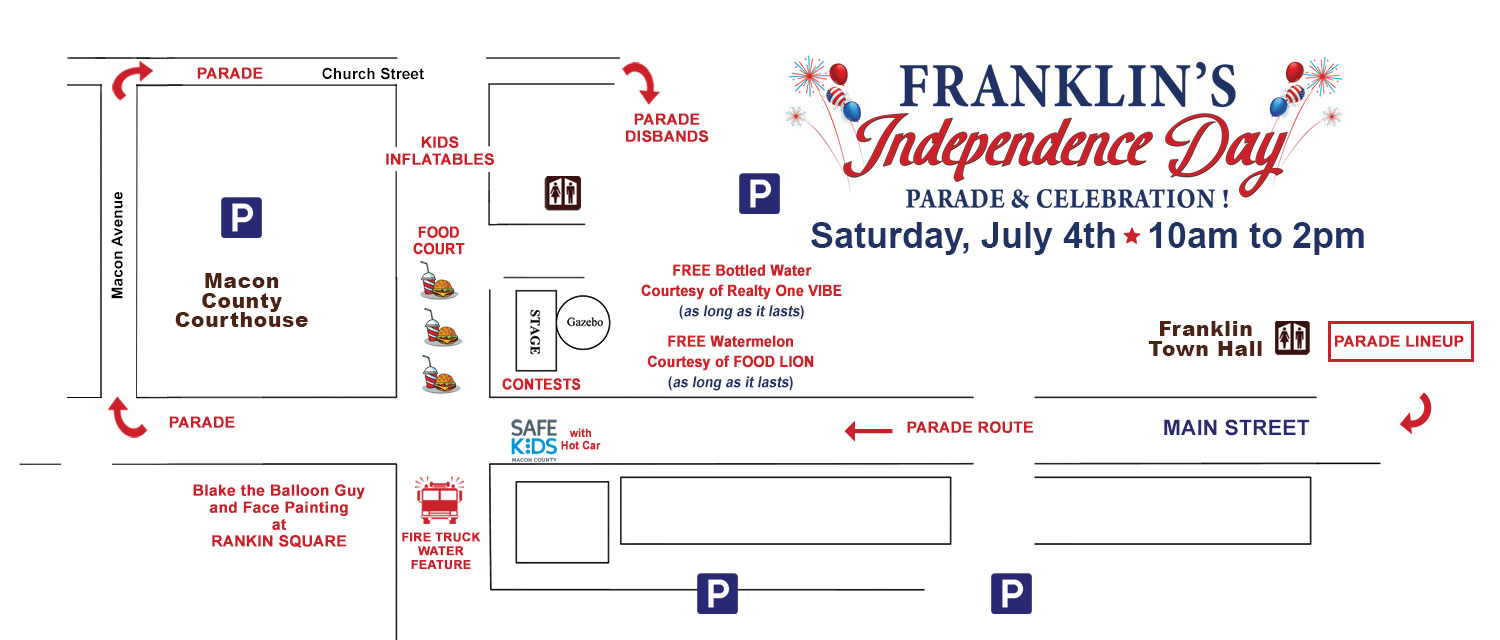 Franklin NC July 4th Parade Route and Event Map
